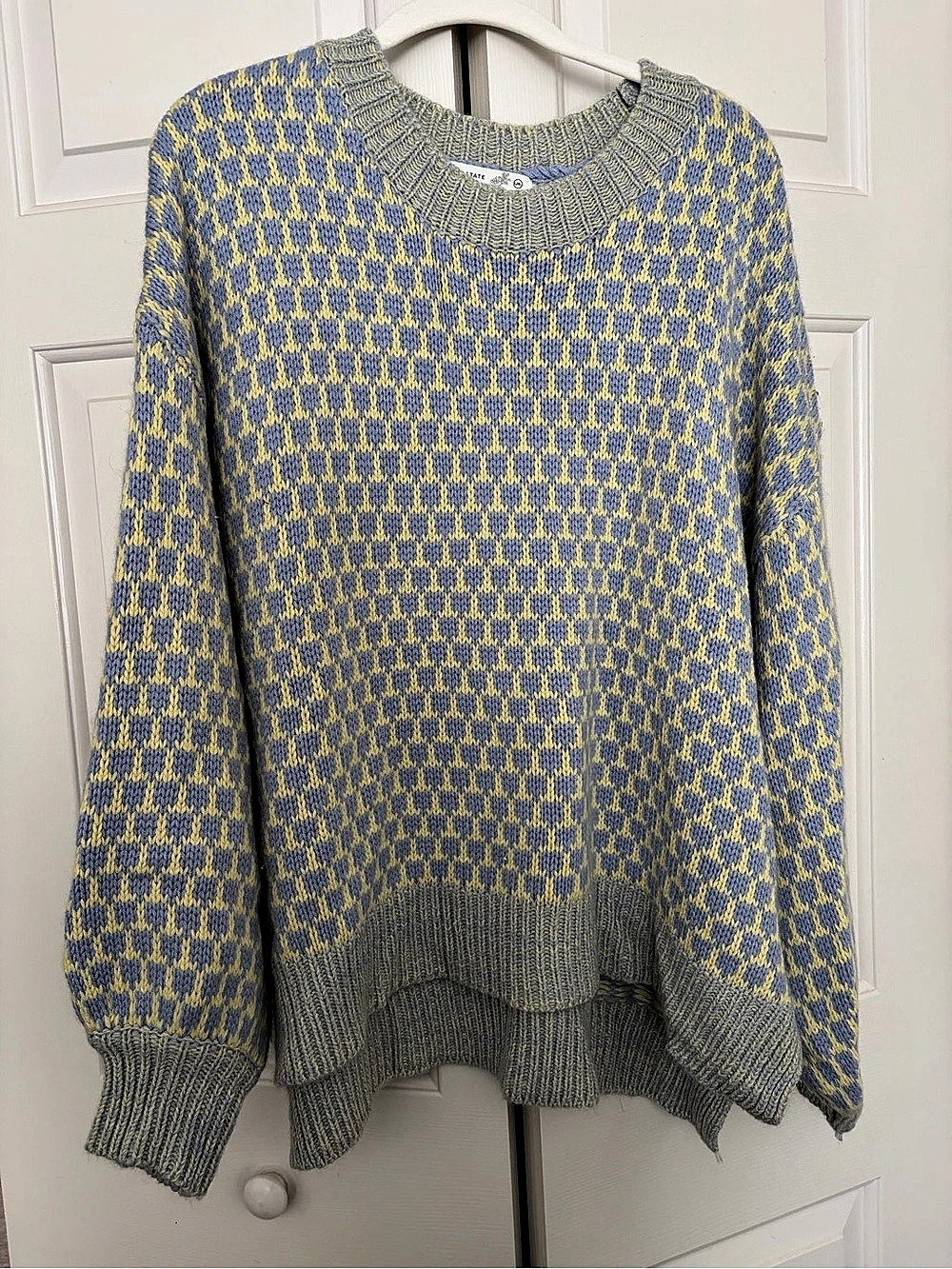 Altar'd State Geometric Knit Sweater in Blue & Yellow